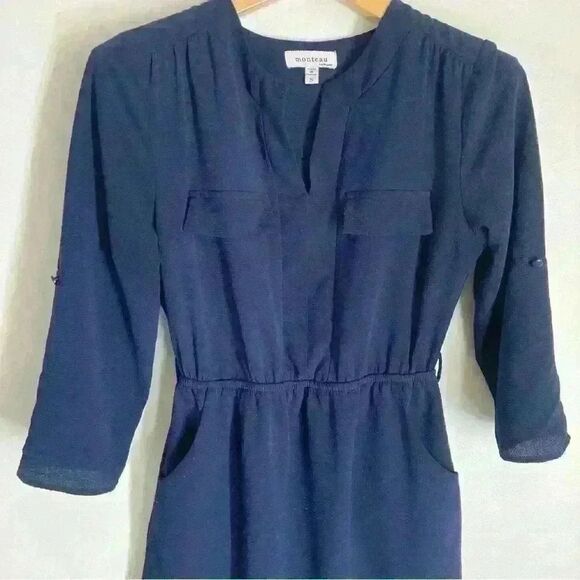 Monteau Women's Small Navy Cinched Waist Dress - Picture 2 of 6